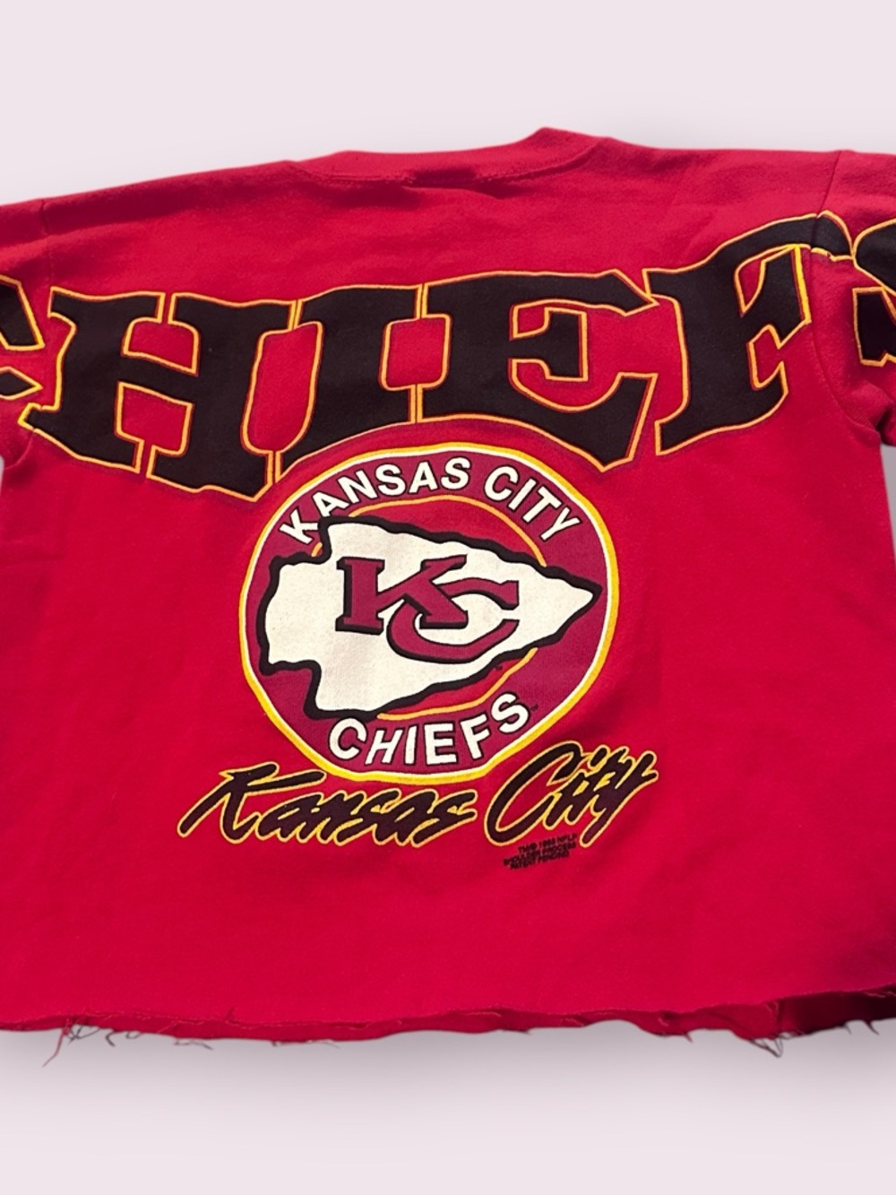 Vintage 90's Kansas City Chiefs Sweatshirt Cutoff With Large Logo Size L/XL - Picture 11 of 14